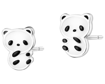 Kolczyki srebrne z emalią - misie panda