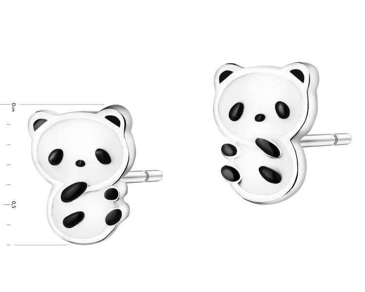 Stříbrné náušnice se smaltem - medvídci panda