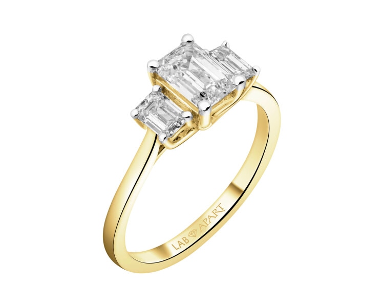 Pierścionek z żółtego złota z diamentami laboratoryjnymi - 1,53 ct - próba 750