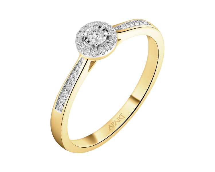 Pierścionek z żółtego złota z brylantami - 0,12 ct - próba 585
