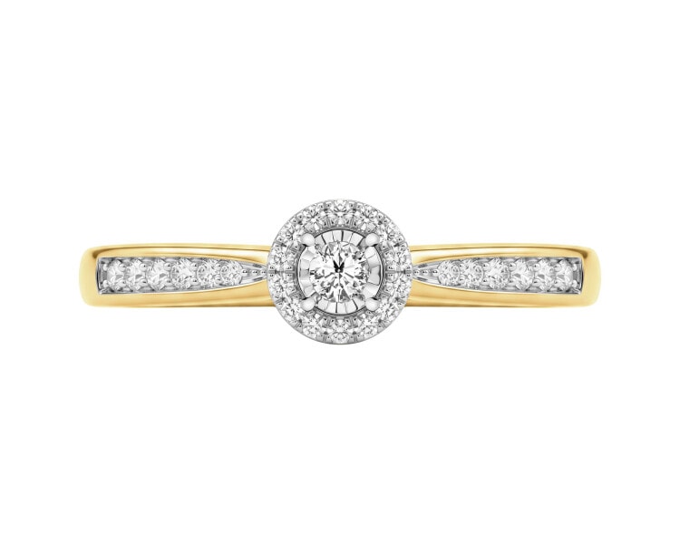 Pierścionek z żółtego złota z brylantami - 0,12 ct - próba 585