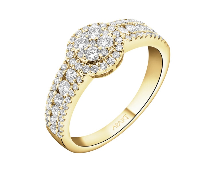 Pierścionek z żółtego złota z brylantami - 0,70 ct - próba 585