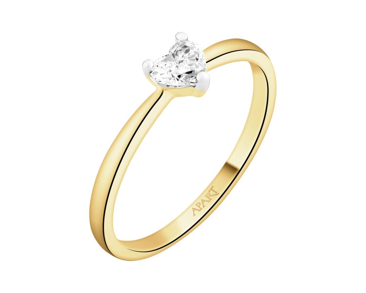 Pierścionek z żółtego złota z diamentem - serce - 0,26 ct - próba 585