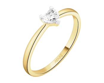 Pierścionek z żółtego złota z diamentem - serce - 0,26 ct - próba 585
