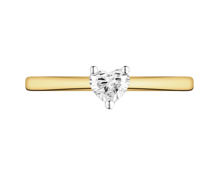 Pierścionek z żółtego złota z diamentem - serce - 0,26 ct - próba 585
