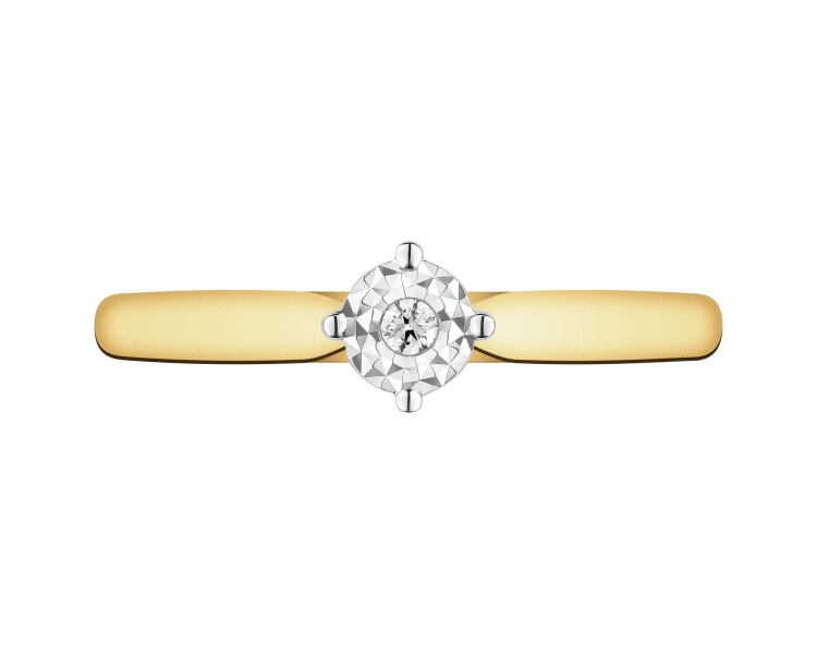 Pierścionek z żółtego i białego złota z brylantem - 0,02 ct - próba 585