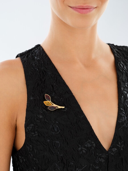 Brass Brooch with Amber