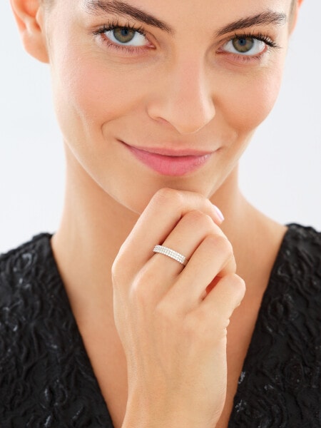 Rhodium Plated Silver Band Ring with Cubic Zirconia