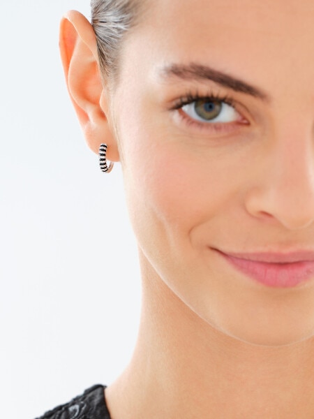 Rhodium Plated Silver Hoop Earring with Cubic Zirconia