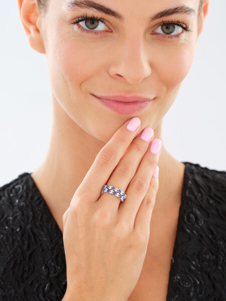 Rhodium Plated Silver Band Ring with Cubic Zirconia