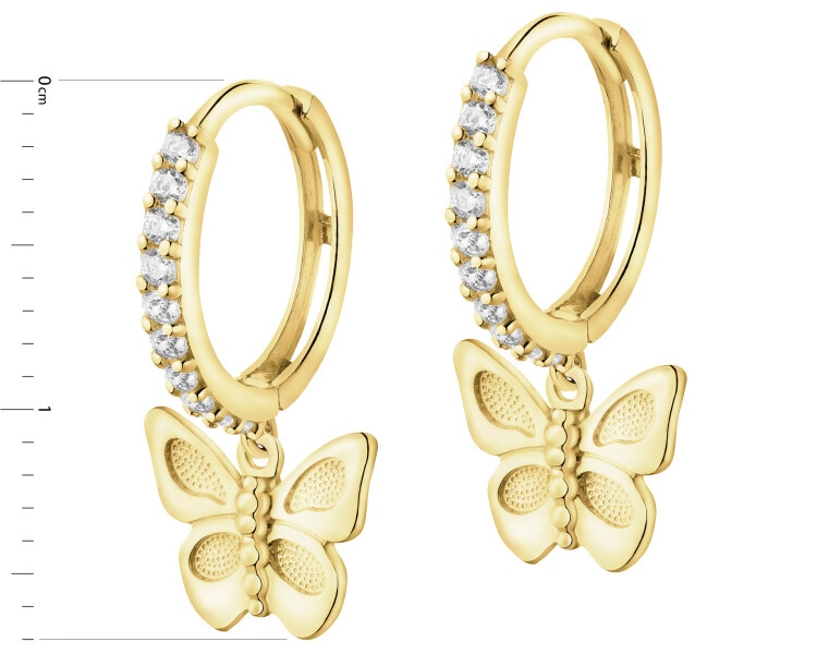 8 K Yellow Gold Dangling Earring with Cubic Zirconia