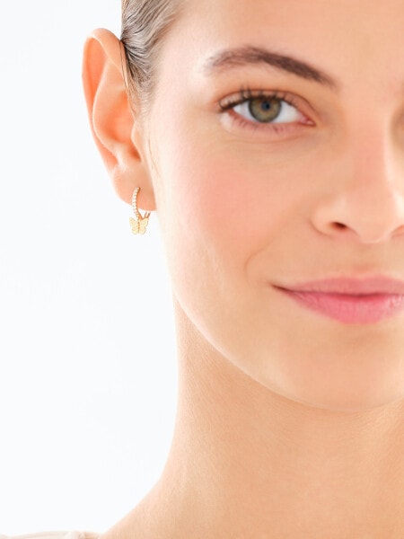 8 K Yellow Gold Dangling Earring with Cubic Zirconia