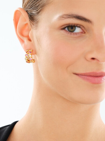 Gold-Plated Brass, Gold-Plated Silver Earrings with Cubic Zirconia