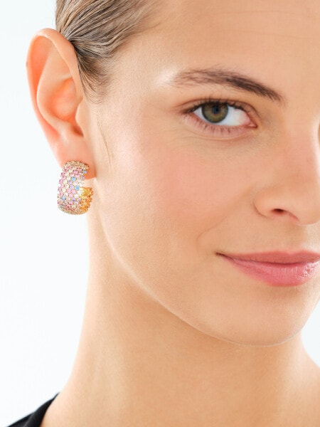 Gold-Plated Brass, Gold-Plated Silver Hoop Earring with Cubic Zirconia