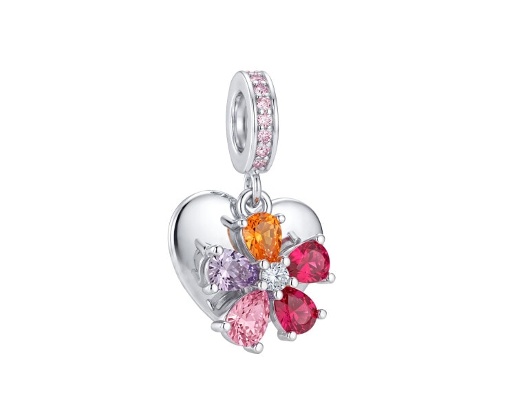 Zawieszka beads z cyrkoniami - serce, kwiat