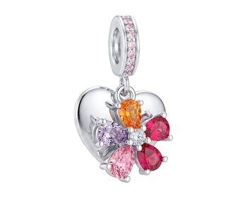 Zawieszka beads z cyrkoniami - serce, kwiat