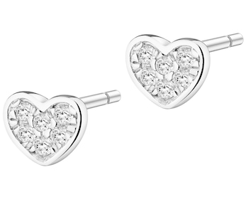 Kolczyki z białego złota z diamentami - serca - 0,03 ct - próba 585