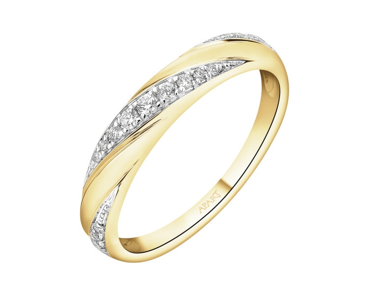 Pierścionek z żółtego złota z brylantami - 0,10 ct - próba 585