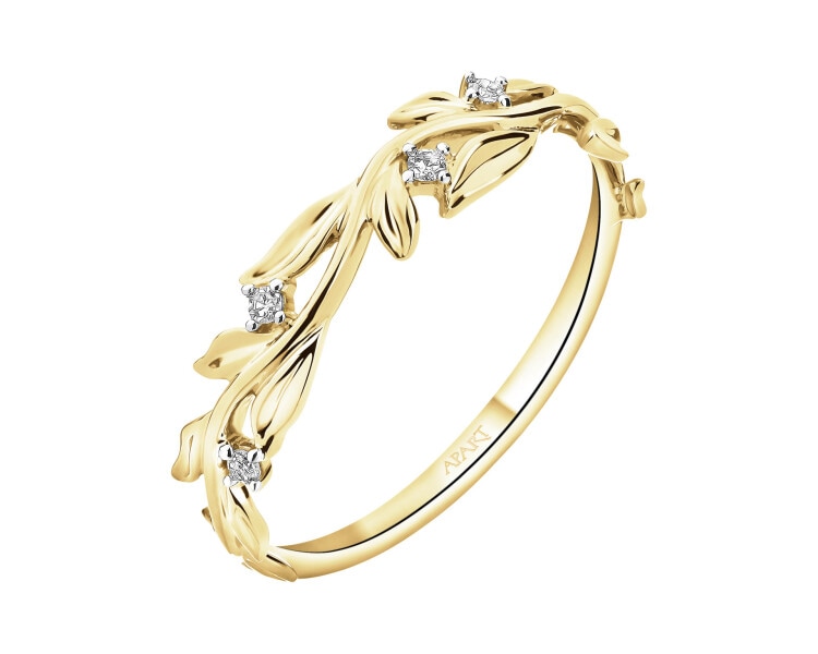 Pierścionek z żółtego złota z diamentami - 0,03 ct - próba 375