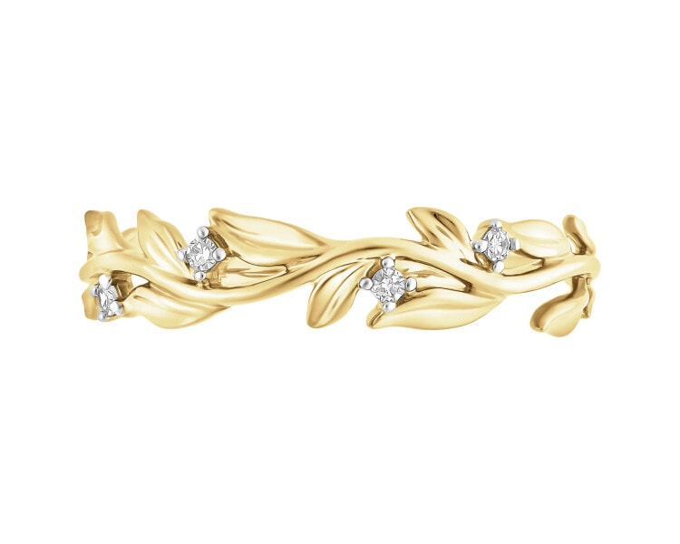 Pierścionek z żółtego złota z diamentami - 0,03 ct - próba 375