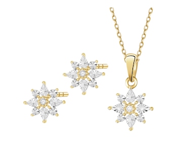 Zawieszka i kolczyki z żółtego złota z diamentami - komplet - 0,02 ct - próba 375