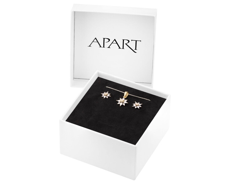 9 K Rhodium-Plated Yellow Gold Set with Diamonds - 0,02 ct - fineness 9 K