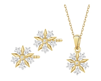 Zawieszka i kolczyki z żółtego złota z diamentami - komplet - 0,01 ct - próba 585