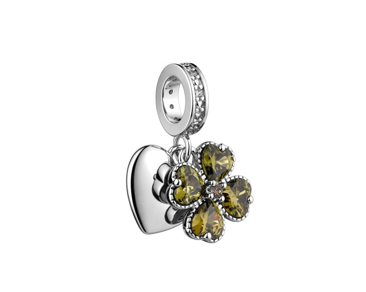 Zawieszka beads z cyrkoniami - serce, koniczyna