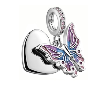 Zawieszka beads z cyrkoniami - serce, motyl