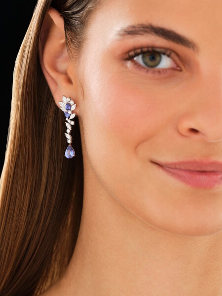 18 K Rhodium-Plated White Gold Dangling Earring  - fineness 18 K