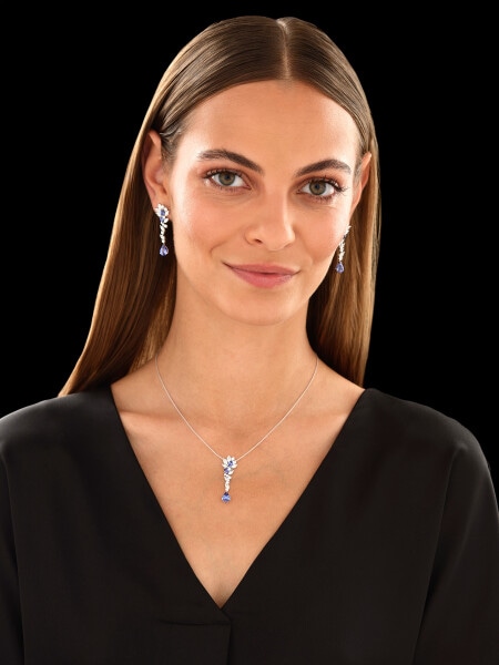 18 K Rhodium-Plated White Gold Dangling Earring  - fineness 18 K