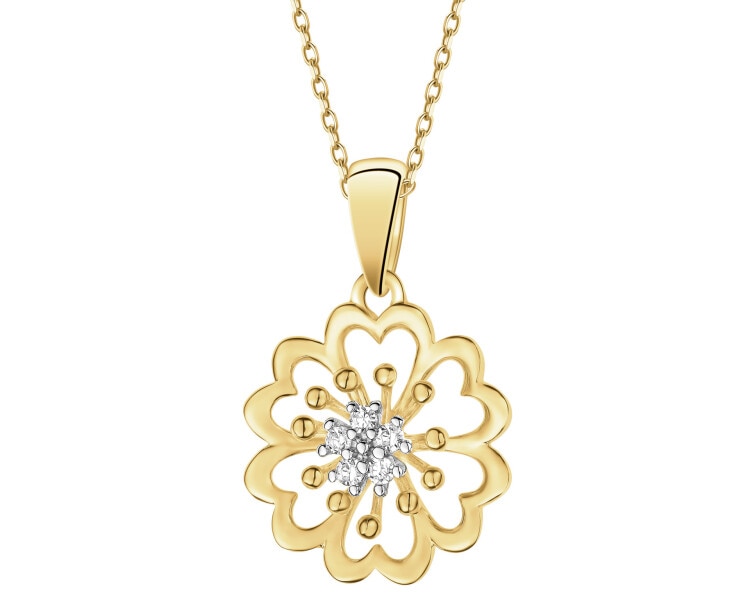 Zawieszka z żółtego złota z diamentami - kwiat - 0,04 ct - próba 585