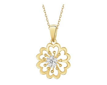 Zawieszka z żółtego złota z diamentami - kwiat - 0,04 ct - próba 585