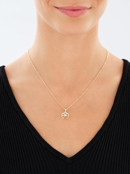 Zawieszka z żółtego złota z diamentami - kwiat - 0,04 ct - próba 585