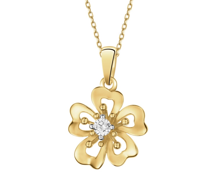 Zawieszka z żółtego złota z brylantem - kwiat - 0,06 ct - próba 585