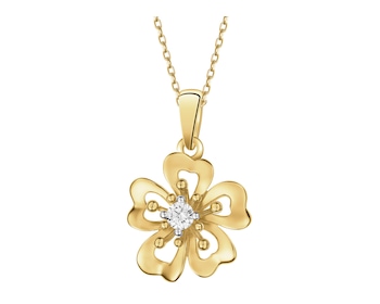 Zawieszka z żółtego złota z brylantem - kwiat - 0,06 ct - próba 585