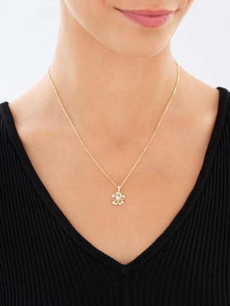 Zawieszka z żółtego złota z brylantem - kwiat - 0,06 ct - próba 585