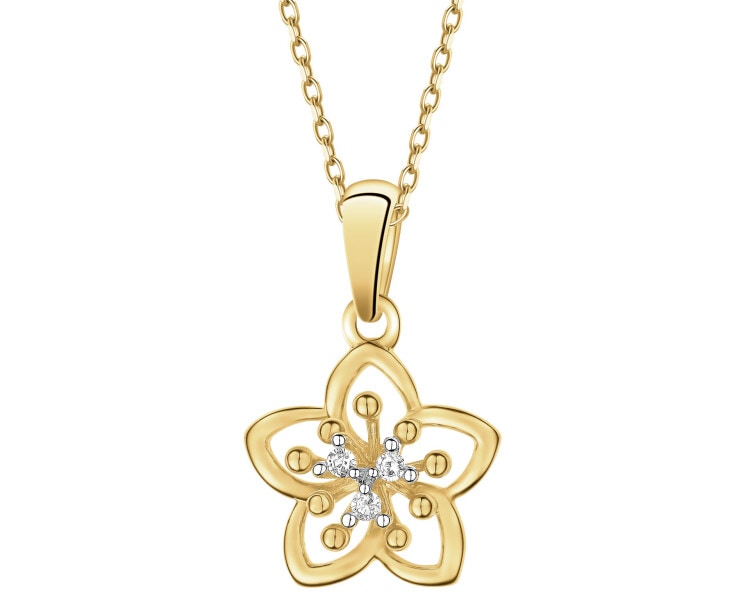Zawieszka z żółtego złota z diamentami - kwiat - 0,02 ct - próba 375