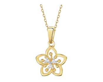 Zawieszka z żółtego złota z diamentami - kwiat - 0,02 ct - próba 375