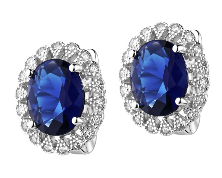 Kolczyki srebrne z cyrkoniami i szlifowanym szkłem