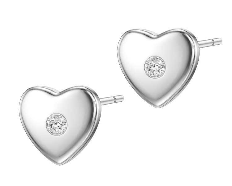 Kolczyki srebrne z diamentami laboratoryjnymi - serca - 0,024 ct