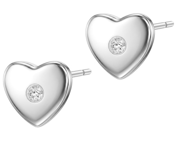 Kolczyki srebrne z diamentami laboratoryjnymi - serca - 0,024 ct