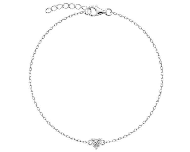 Bransoletka srebrna z diamentem laboratoryjnym - serce - 0,10 ct