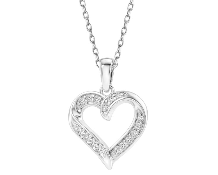 Naszyjnik srebrny z diamentami laboratoryjnymi - serce - 0,08 ct