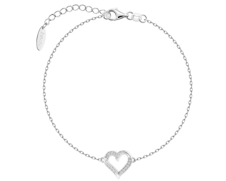 Bransoletka srebrna z diamentami laboratoryjnymi - serce - 0,09 ct