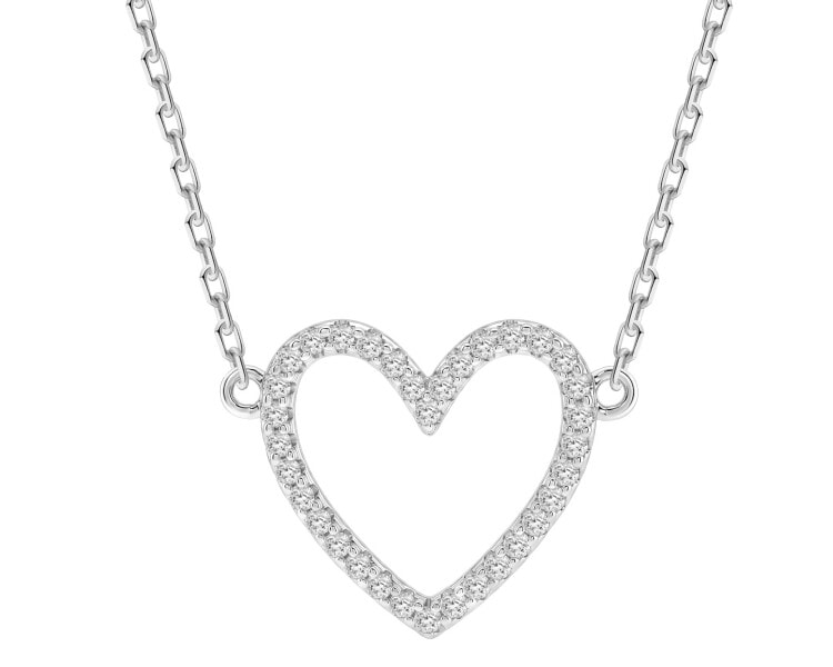 Naszyjnik srebrny z diamentami laboratoryjnymi - serce - 0,17 ct