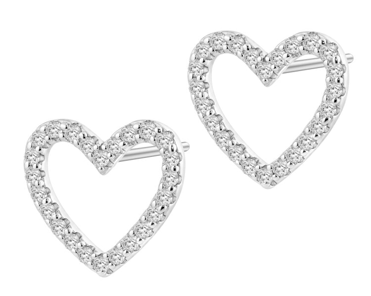 Kolczyki srebrne z diamentami laboratoryjnymi - serca - 0,23 ct