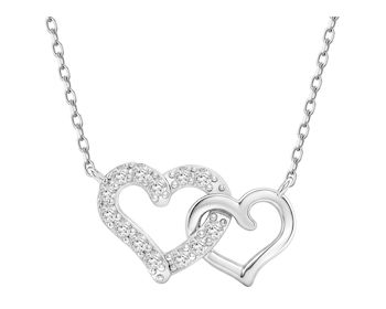 Naszyjnik srebrny z diamentami laboratoryjnymi - serca - 0,21 ct