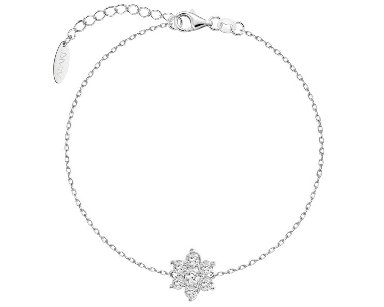Bransoletka srebrna z diamentami laboratoryjnymi - kwiat - 0,44 ct