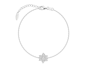 Bransoletka srebrna z diamentami laboratoryjnymi - kwiat - 0,44 ct